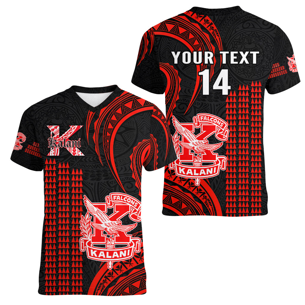 Personalised Hawaii Kalani High School Women V Neck T Shirt Polynesian Kakau Pattern LT14 - Polynesian Pride