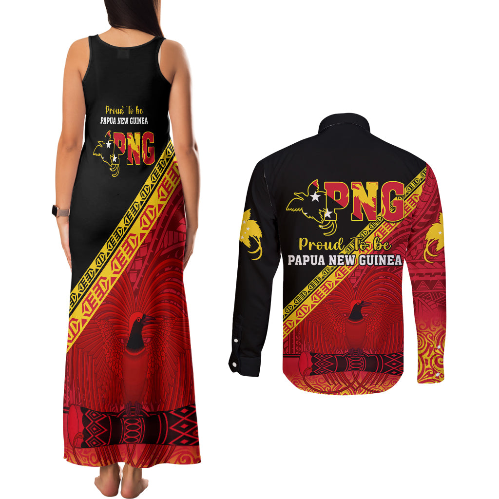 Papua New Guinea Couples Matching Tank Maxi Dress and Long Sleeve Button Shirts Independen Stet bilong Papua Niugini Unique Version LT14 - Polynesian Pride
