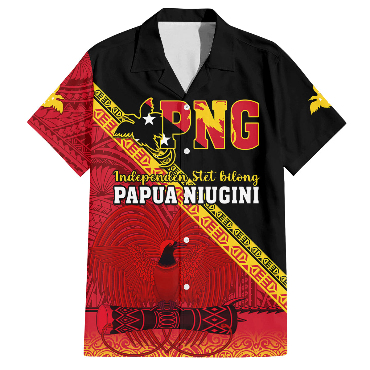 Papua New Guinea Family Matching Mermaid Dress and Hawaiian Shirt Independen Stet bilong Papua Niugini Unique Version LT14 Dad's Shirt - Short Sleeve Red - Polynesian Pride