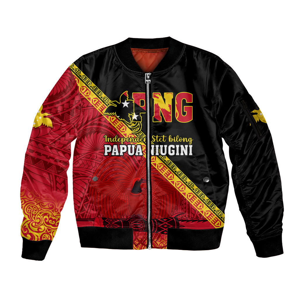 Papua New Guinea Sleeve Zip Bomber Jacket Independen Stet bilong Papua Niugini Unique Version LT14 Unisex Red - Polynesian Pride