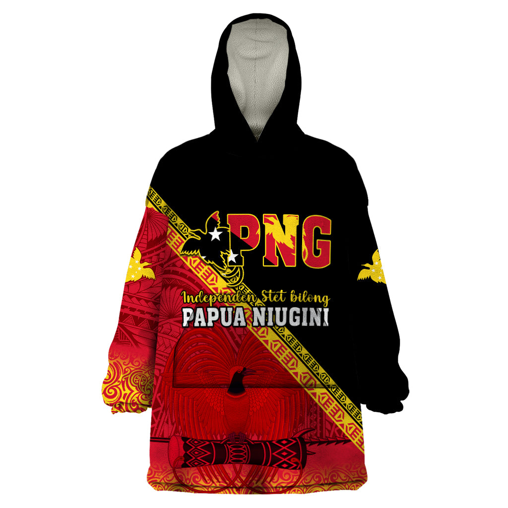 Papua New Guinea Wearable Blanket Hoodie Independen Stet bilong Papua Niugini Unique Version LT14 One Size Red - Polynesian Pride