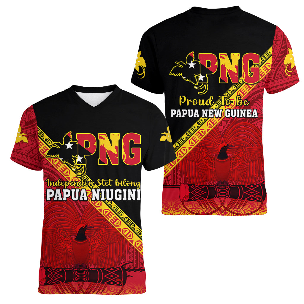 Papua New Guinea Women V Neck T Shirt Independen Stet bilong Papua Niugini Unique Version LT14 - Polynesian Pride