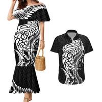 New Zealand Eel Couples Matching Mermaid Dress and Hawaiian Shirt Tuna Aotearoa Maori Patten - Black LT14 Black - Polynesian Pride