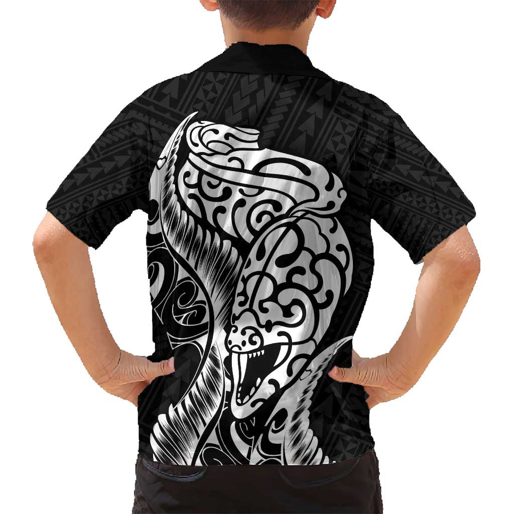 New Zealand Eel Family Matching Long Sleeve Bodycon Dress and Hawaiian Shirt Tuna Aotearoa Maori Patten - Black LT14 - Polynesian Pride