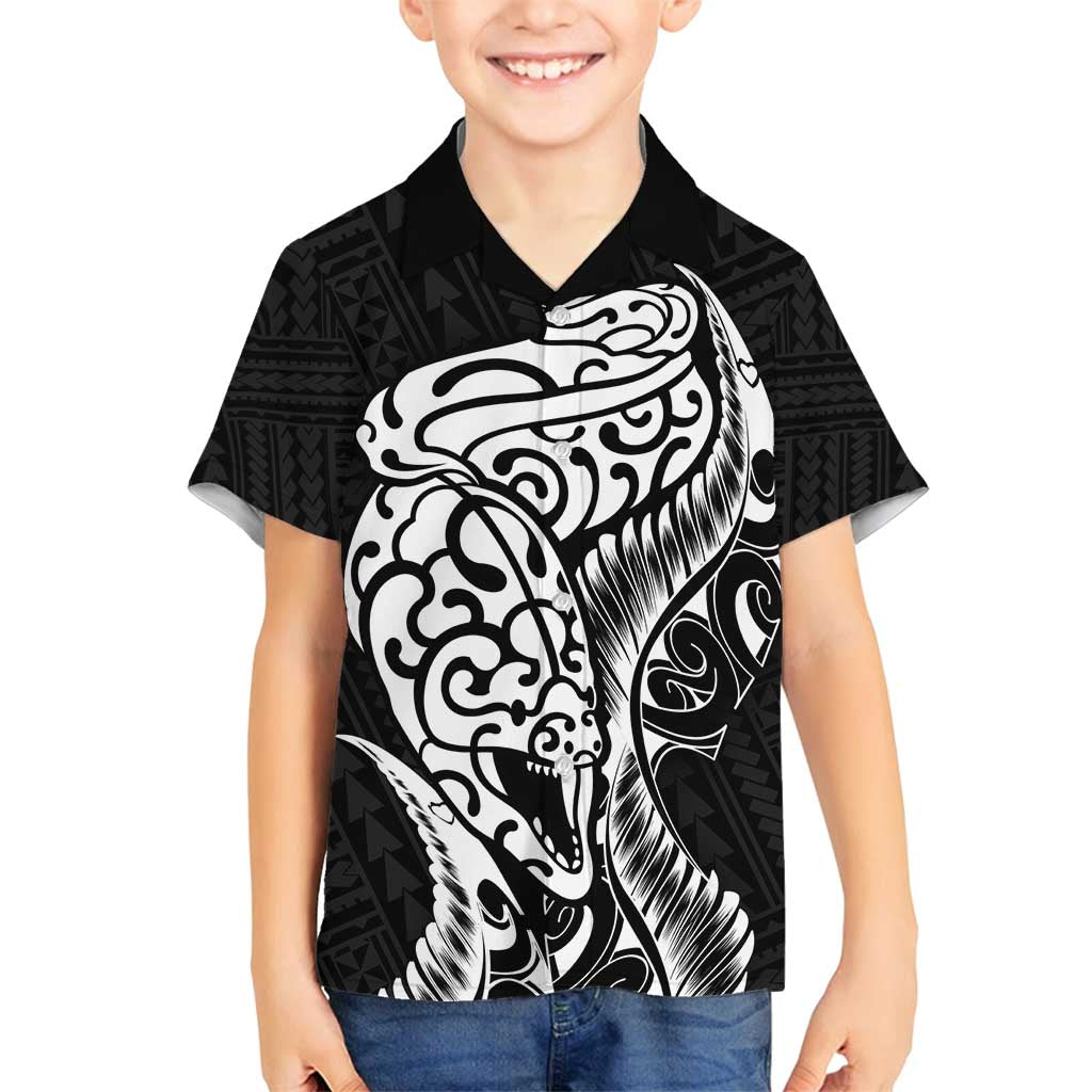 New Zealand Eel Family Matching Long Sleeve Bodycon Dress and Hawaiian Shirt Tuna Aotearoa Maori Patten - Black LT14 Son's Shirt Black - Polynesian Pride