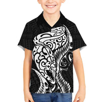 New Zealand Eel Family Matching Long Sleeve Bodycon Dress and Hawaiian Shirt Tuna Aotearoa Maori Patten - Black LT14 Son's Shirt Black - Polynesian Pride