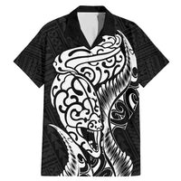 New Zealand Eel Family Matching Mermaid Dress and Hawaiian Shirt Tuna Aotearoa Maori Patten - Black LT14 Dad's Shirt - Short Sleeve Black - Polynesian Pride