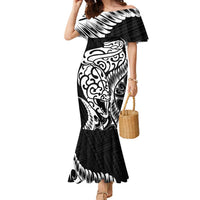 New Zealand Eel Family Matching Mermaid Dress and Hawaiian Shirt Tuna Aotearoa Maori Patten - Black LT14 Mom's Dress Black - Polynesian Pride