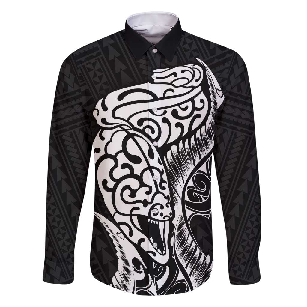 New Zealand Eel Family Matching Short Sleeve Bodycon Dress and Hawaiian Shirt Tuna Aotearoa Maori Patten - Black LT14 Dad's Shirt - Long Sleeve Black - Polynesian Pride