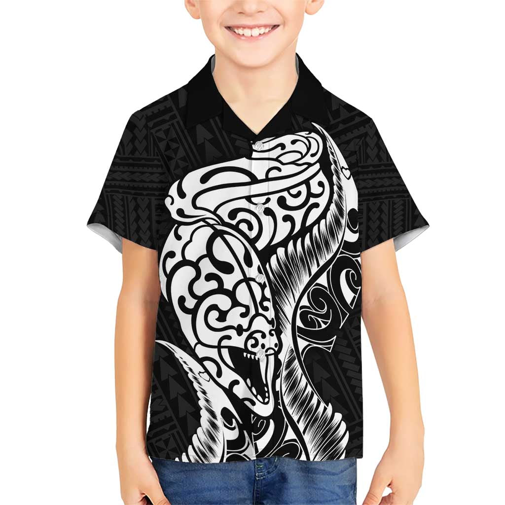 New Zealand Eel Family Matching Short Sleeve Bodycon Dress and Hawaiian Shirt Tuna Aotearoa Maori Patten - Black LT14 Son's Shirt Black - Polynesian Pride