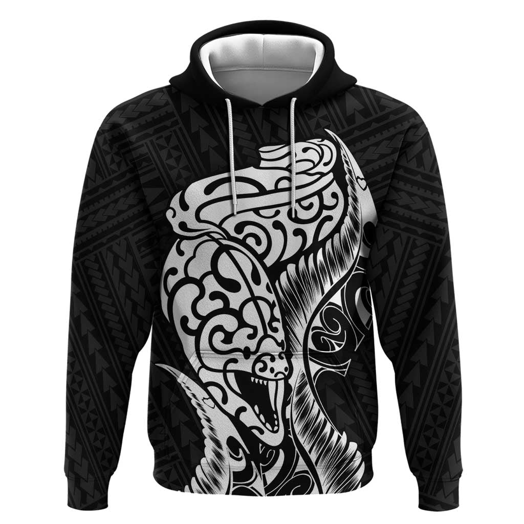 New Zealand Eel Hoodie Tuna Aotearoa Maori Patten - Black