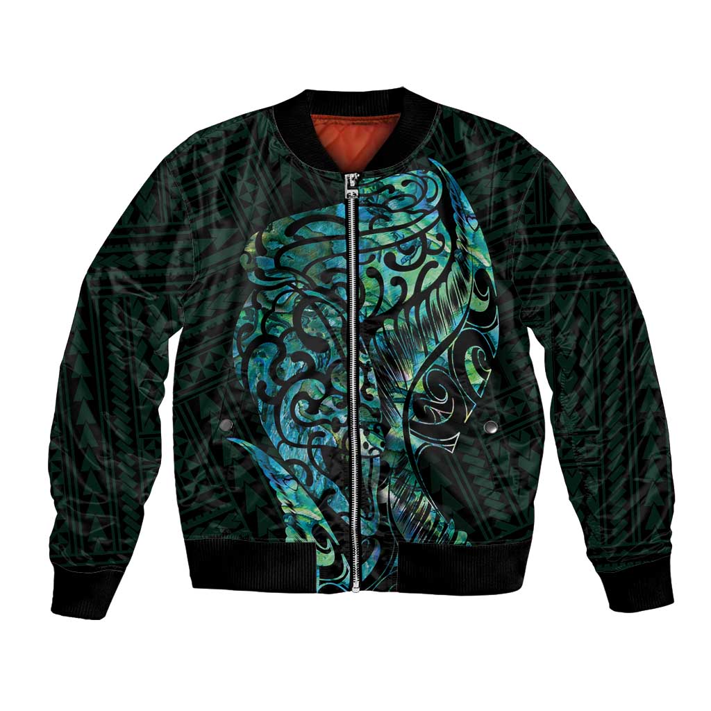 New Zealand Eel Bomber Jacket Tuna Aotearoa Maori With Paua Shell - Turquoise