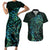 New Zealand Eel Couples Matching Short Sleeve Bodycon Dress and Hawaiian Shirt Tuna Aotearoa Maori With Paua Shell - Turquoise