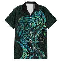 New Zealand Eel Family Matching Long Sleeve Bodycon Dress and Hawaiian Shirt Tuna Aotearoa Maori With Paua Shell - Turquoise LT14 Dad's Shirt - Short Sleeve Turquoise - Polynesian Pride