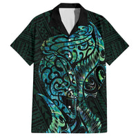 New Zealand Eel Family Matching Puletasi and Hawaiian Shirt Tuna Aotearoa Maori With Paua Shell - Turquoise LT14 Dad's Shirt - Short Sleeve Turquoise - Polynesian Pride