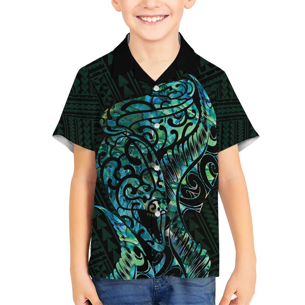 New Zealand Eel Family Matching Short Sleeve Bodycon Dress and Hawaiian Shirt Tuna Aotearoa Maori With Paua Shell - Turquoise LT14 Son's Shirt Turquoise - Polynesian Pride