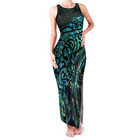 New Zealand Eel Family Matching Tank Maxi Dress and Hawaiian Shirt Tuna Aotearoa Maori With Paua Shell - Turquoise