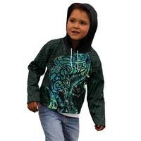 New Zealand Eel Kid Hoodie Tuna Aotearoa Maori With Paua Shell - Turquoise