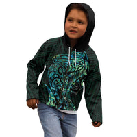 New Zealand Eel Kid Hoodie Tuna Aotearoa Maori With Paua Shell - Turquoise