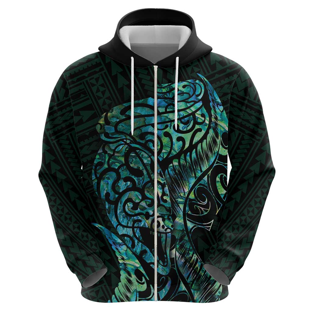 New Zealand Eel Zip Hoodie Tuna Aotearoa Maori With Paua Shell - Turquoise