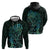 New Zealand Eel Zip Hoodie Tuna Aotearoa Maori With Paua Shell - Turquoise