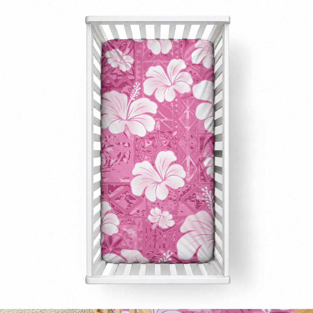 Pink Bula Fiji Masi Hibiscus Seamless Baby Bed Cover LT14 28 × 52 in Pink - Polynesian Pride