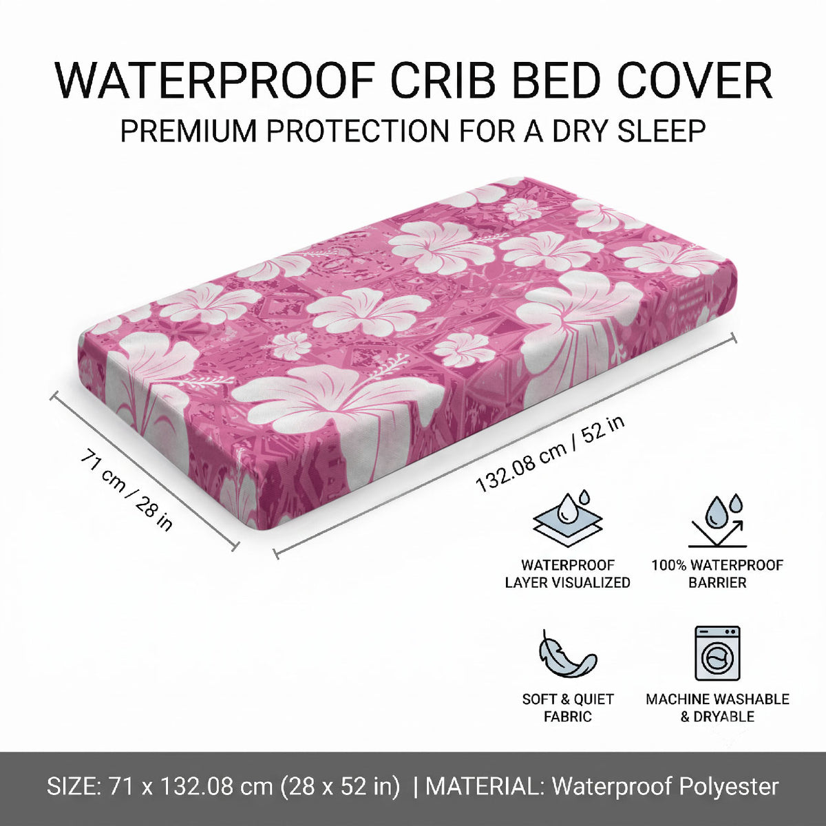 Pink Bula Fiji Masi Hibiscus Seamless Baby Bed Cover LT14 - Polynesian Pride