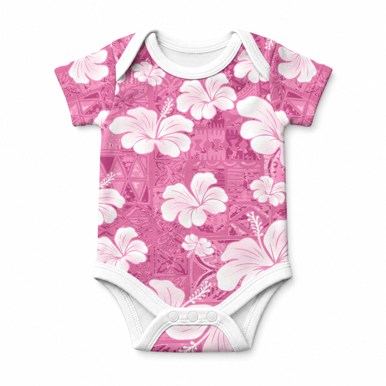 Pink Bula Fiji Masi Hibiscus Seamless Baby Onesie