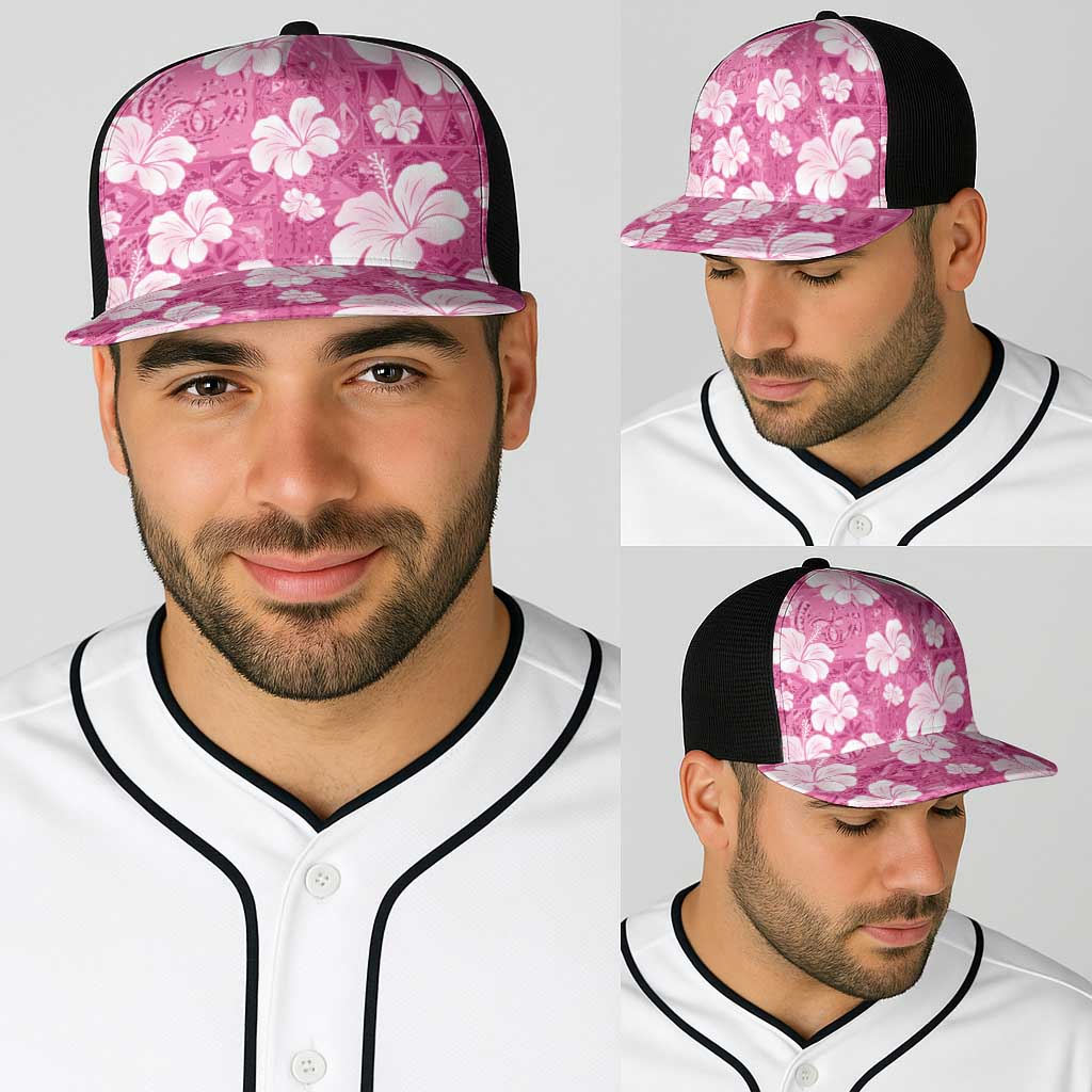 Pink Bula Fiji Masi Hibiscus Seamless Baseball Net Cap