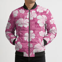 Pink Bula Fiji Masi Hibiscus Seamless Bomber Puffer Jacket
