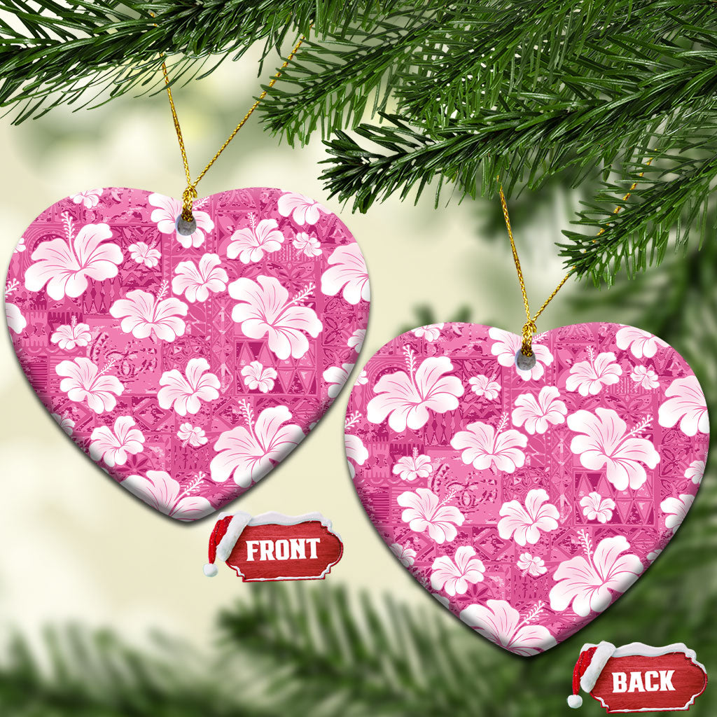 Pink Bula Fiji Masi Hibiscus Seamless Ceramic Ornament