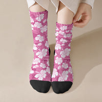 Pink Bula Fiji Masi Hibiscus Seamless Crew Socks LT14 Crew Socks Pink - Polynesian Pride
