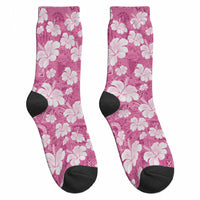 Pink Bula Fiji Masi Hibiscus Seamless Crew Socks LT14 - Polynesian Pride