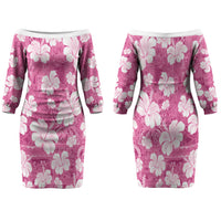 Pink Bula Fiji Masi Hibiscus Seamless Family Matching Off The Shoulder Long Sleeve Dress and Hawaiian Shirt