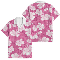 Pink Bula Fiji Masi Hibiscus Seamless Family Matching Off The Shoulder Long Sleeve Dress and Hawaiian Shirt