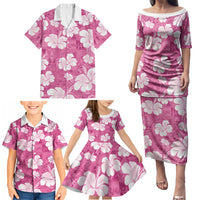 Pink Bula Fiji Masi Hibiscus Seamless Family Matching Puletasi and Hawaiian Shirt
