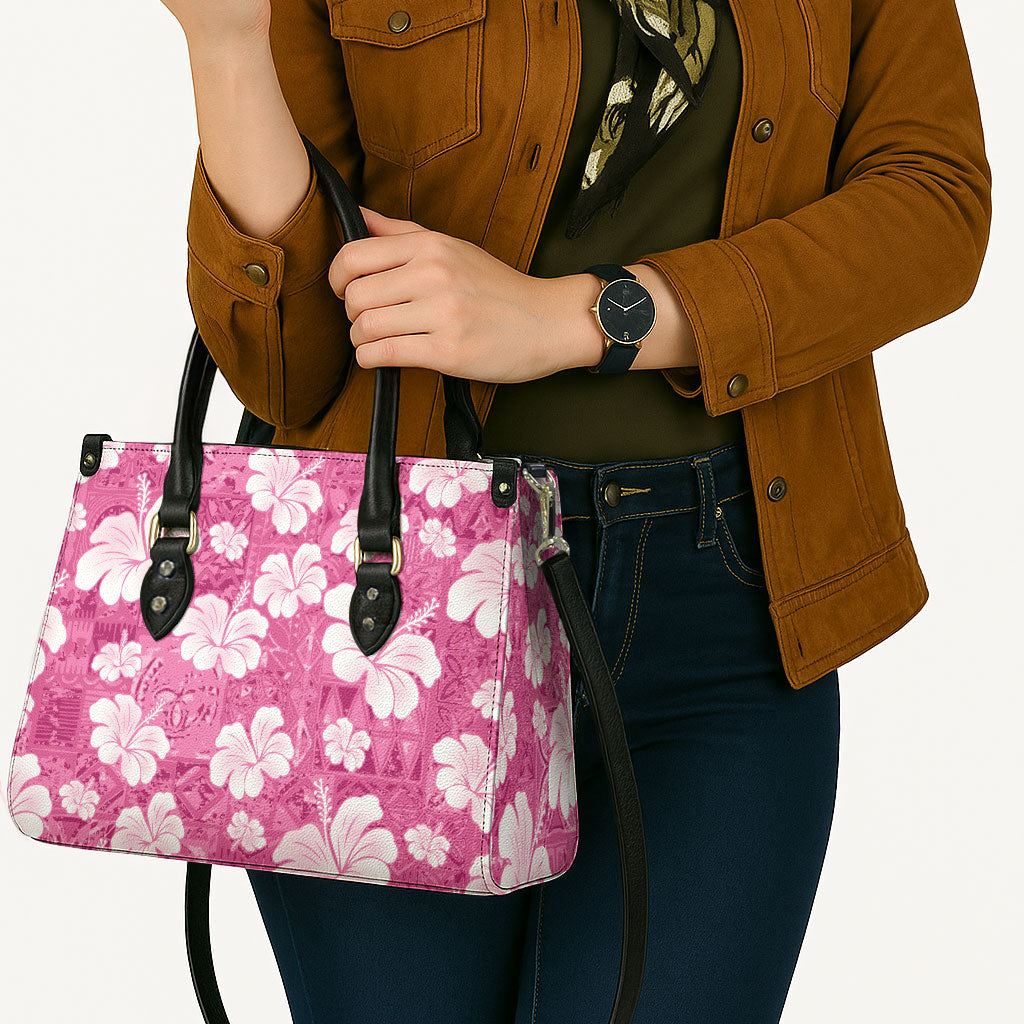 Pink Bula Fiji Masi Hibiscus Seamless Leather Bag