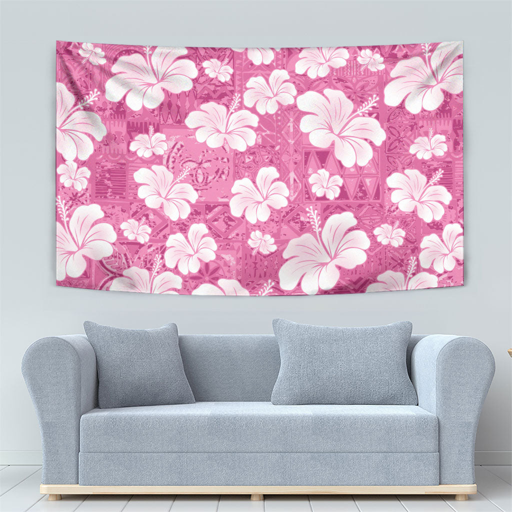 Pink Bula Fiji Masi Hibiscus Seamless Tapestry