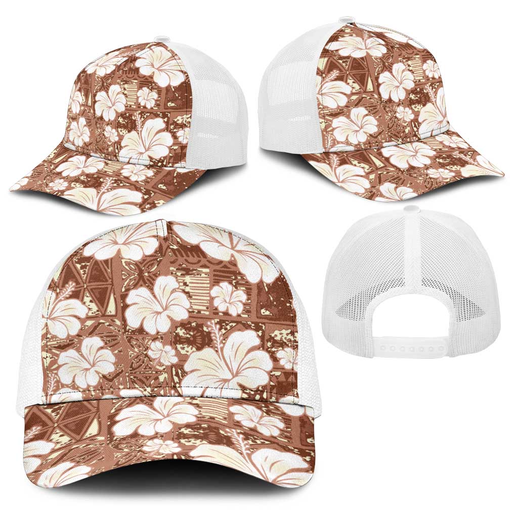 Brown Bula Fiji Masi Hibiscus Seamless Baseball Net Cap