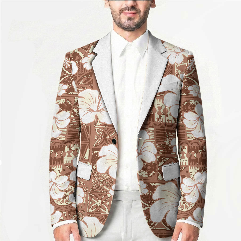 Brown Bula Fiji Masi Hibiscus Seamless Blazer