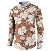 Brown Bula Fiji Masi Hibiscus Seamless Button Sweatshirt