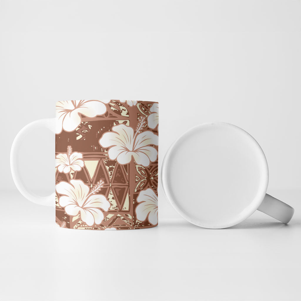 Brown Bula Fiji Masi Hibiscus Seamless Ceramic Mug