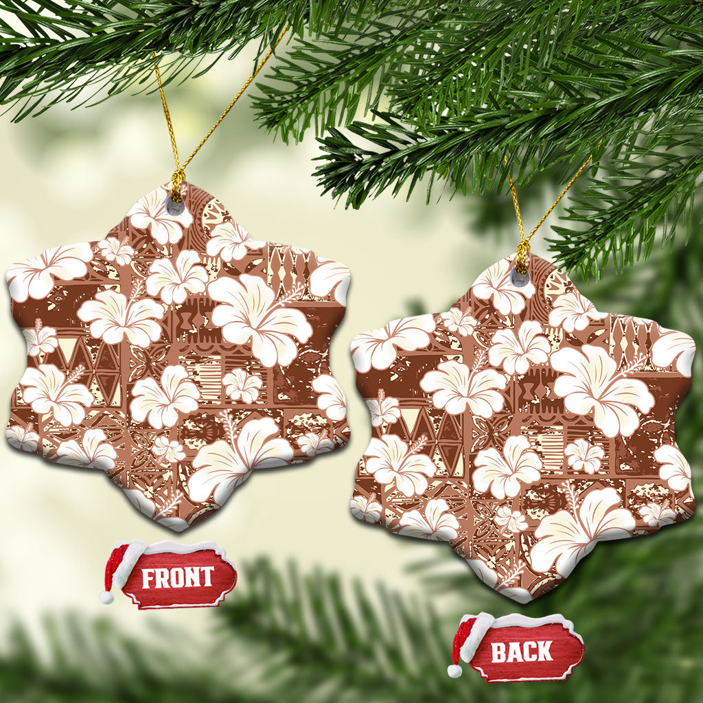 Brown Bula Fiji Masi Hibiscus Seamless Ceramic Ornament