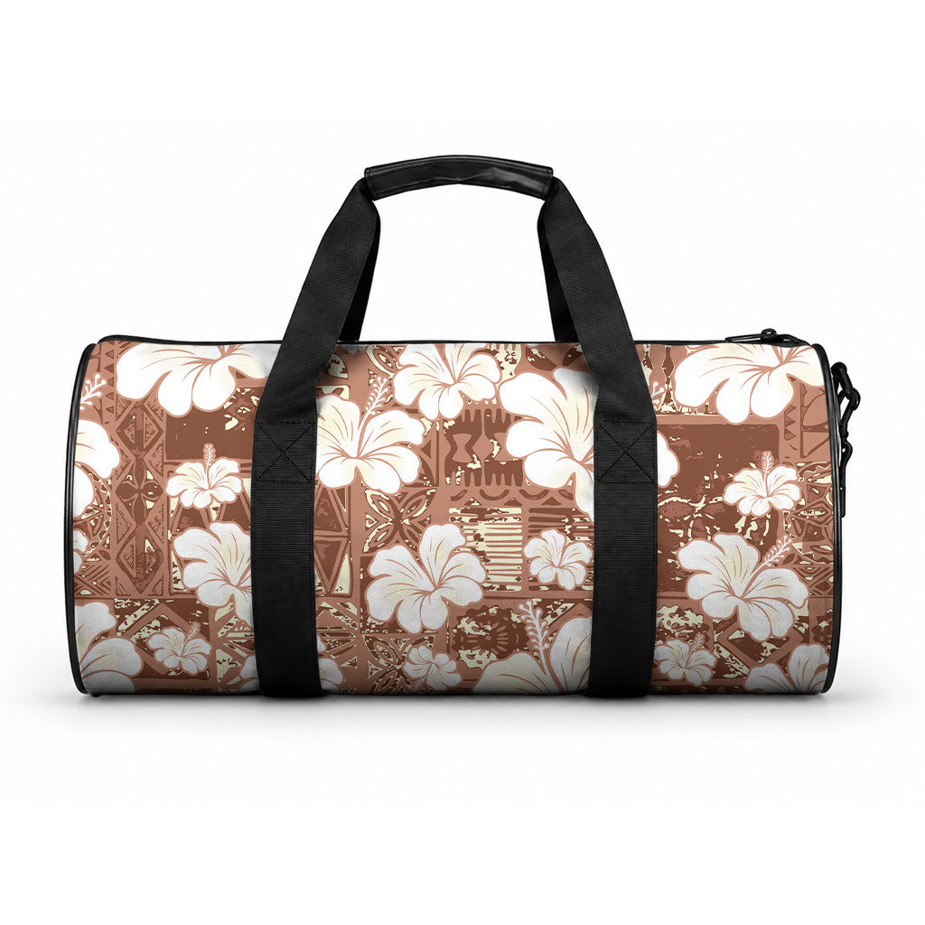 Brown Bula Fiji Masi Hibiscus Seamless Duffle Bag