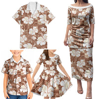 Brown Bula Fiji Masi Hibiscus Seamless Family Matching Puletasi and Hawaiian Shirt