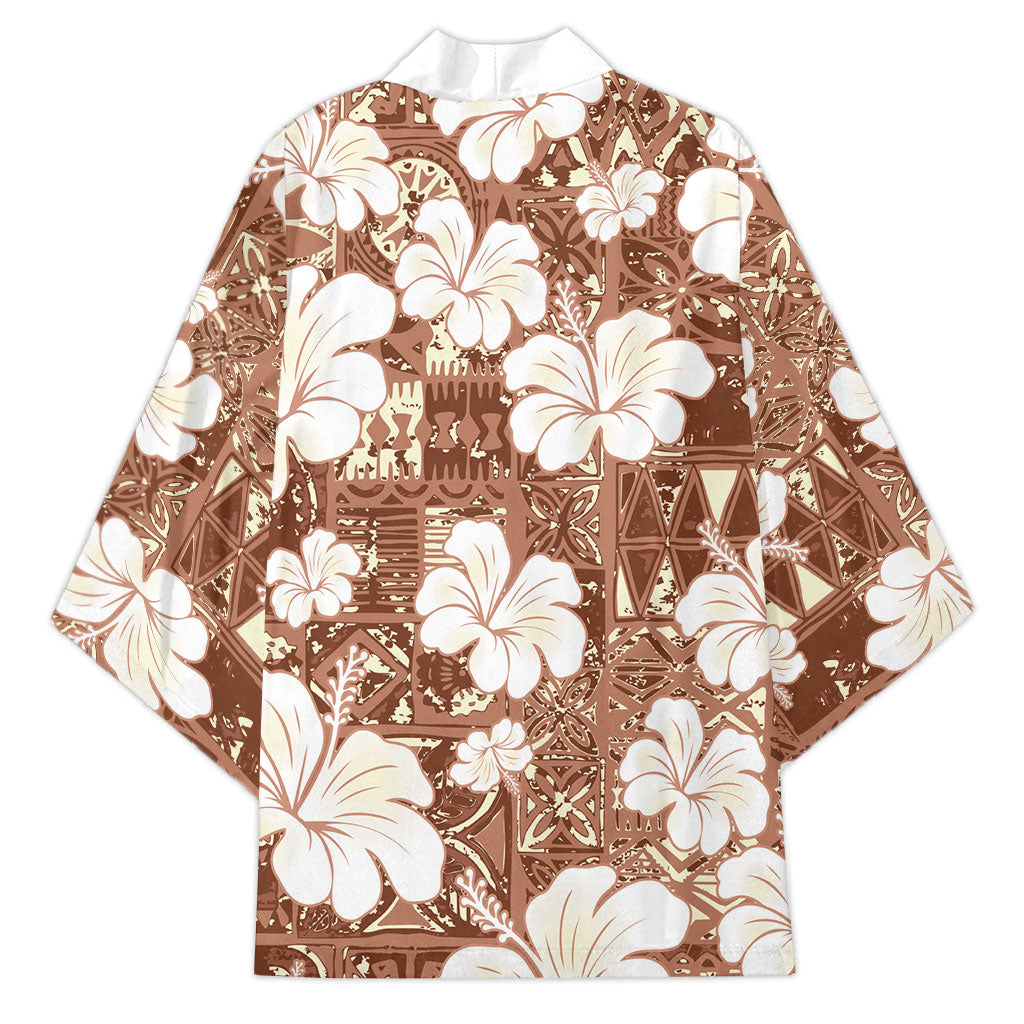 Brown Bula Fiji Masi Hibiscus Seamless Kimono