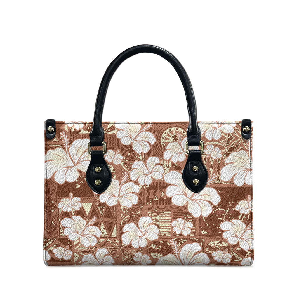 Brown Bula Fiji Masi Hibiscus Seamless Leather Bag