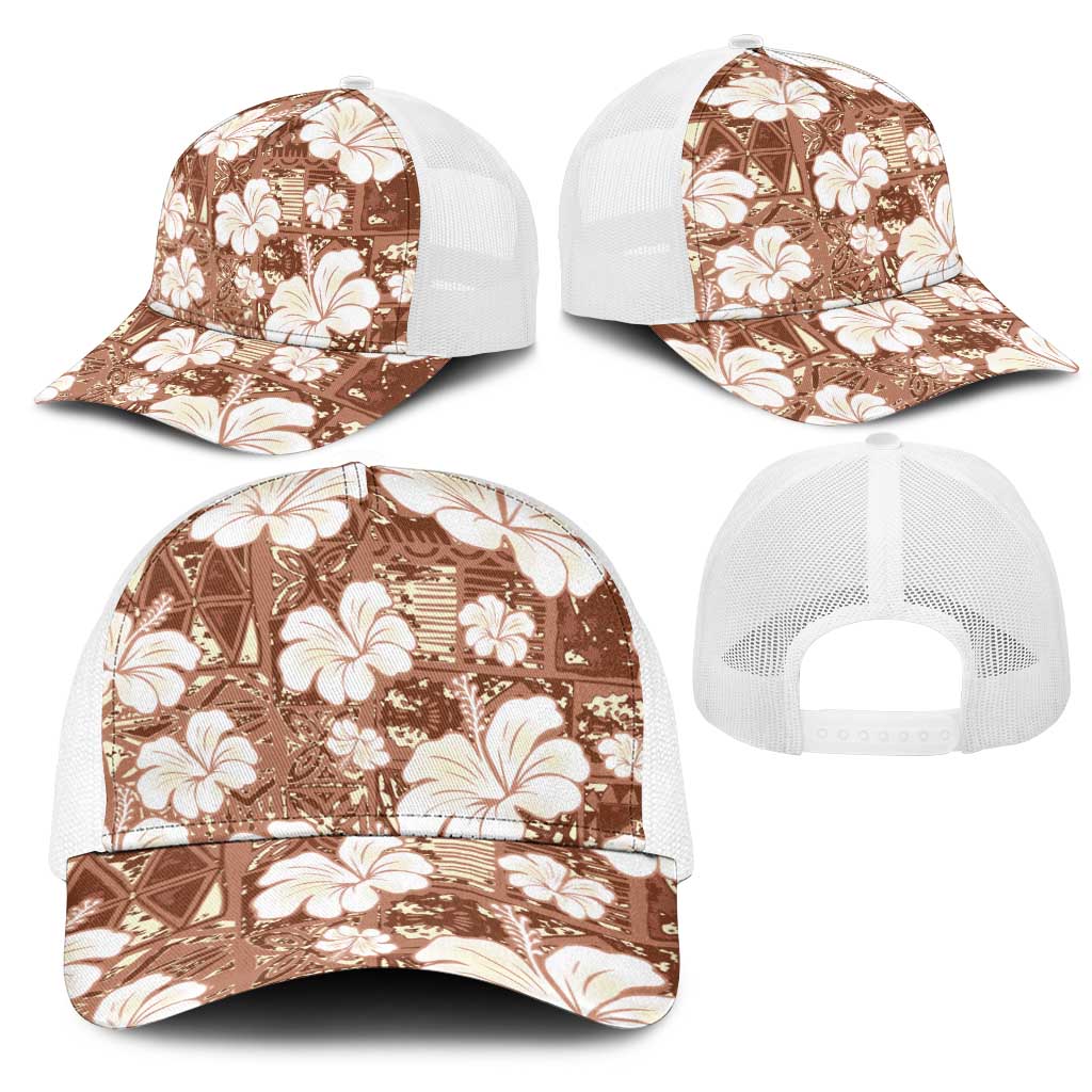 Brown Bula Fiji Masi Hibiscus Seamless Mesh Trucker Cap