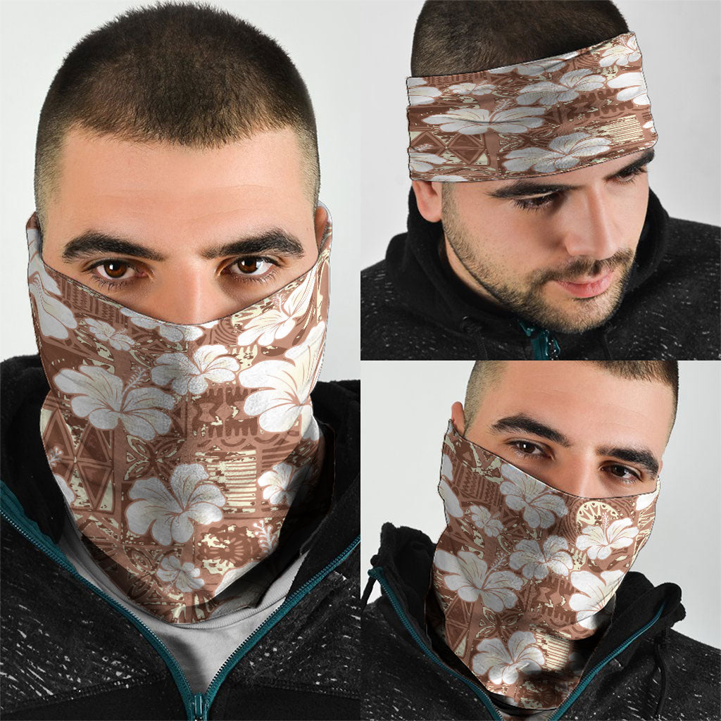 Brown Bula Fiji Masi Hibiscus Seamless Neck Gaiter