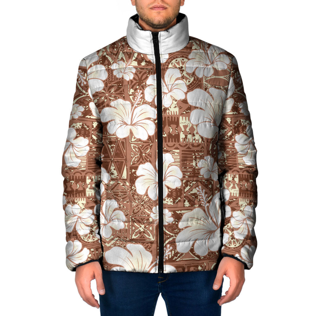 Brown Bula Fiji Masi Hibiscus Seamless Padded Jacket